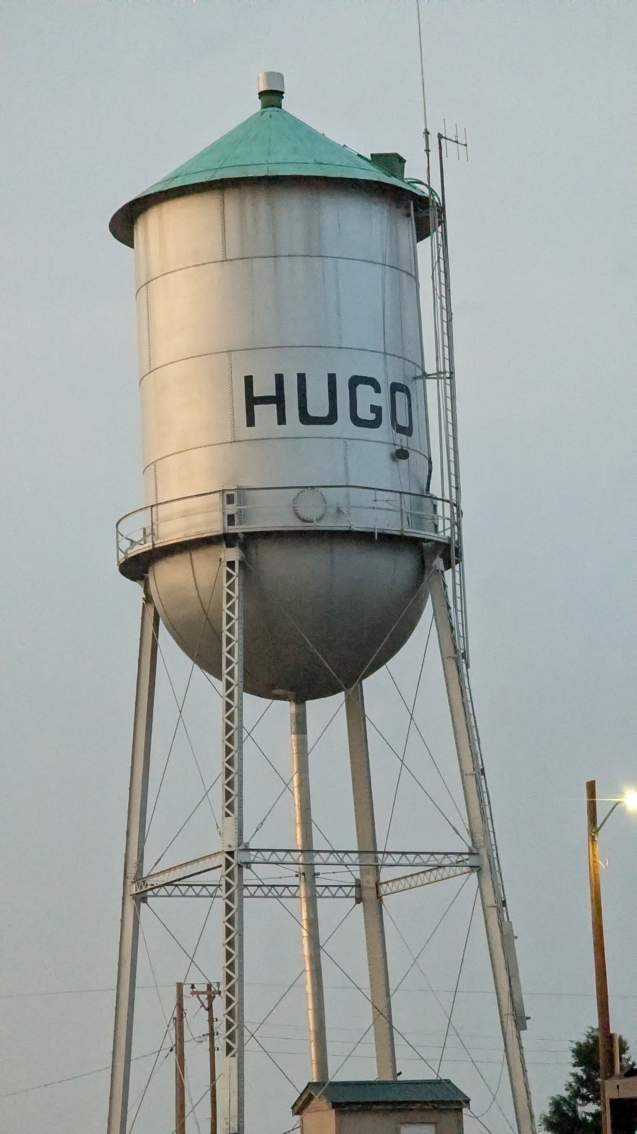 Hugo, Colorado water tower at dusk